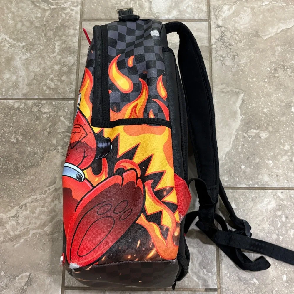 Sprayground Limited Edition Money Bear Motorcycle Flame Backpack Checkered Red